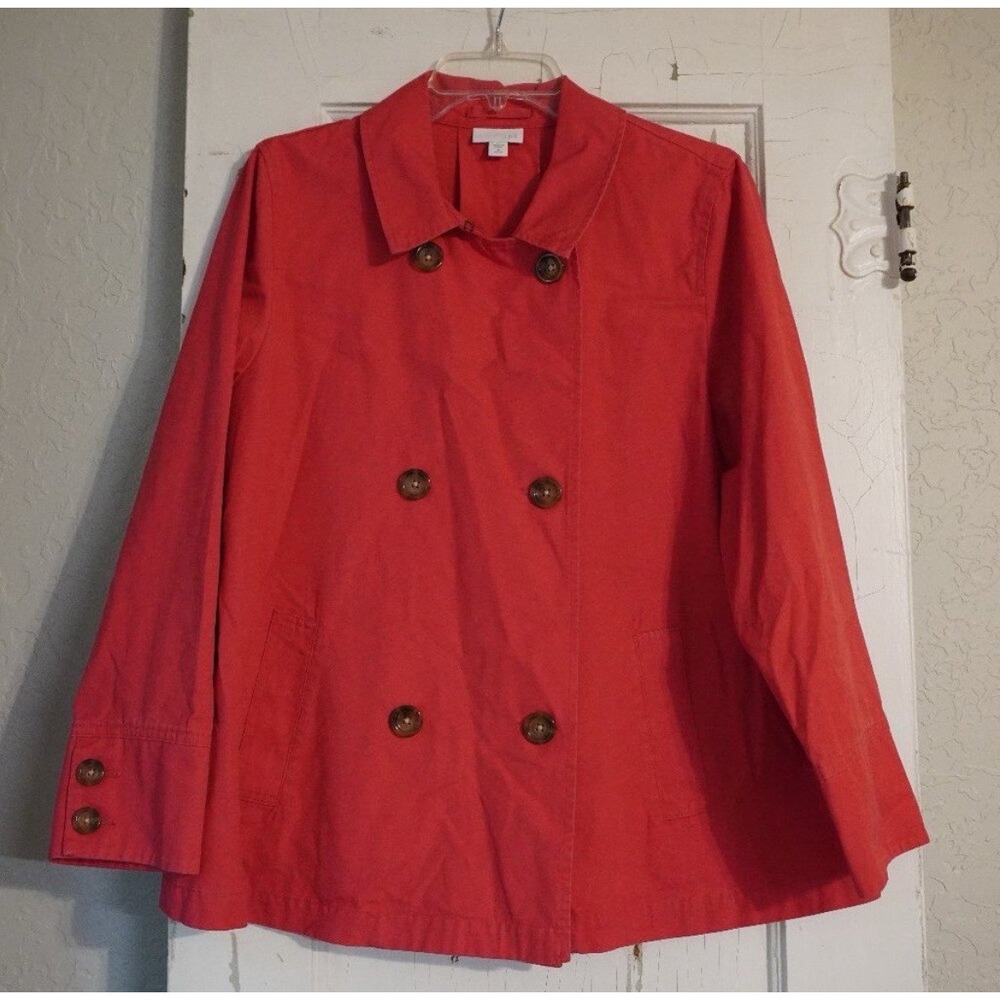 J. Jill Womens‎ Red Cotton Double Breasted Swing Pea Coat Jacket Size M